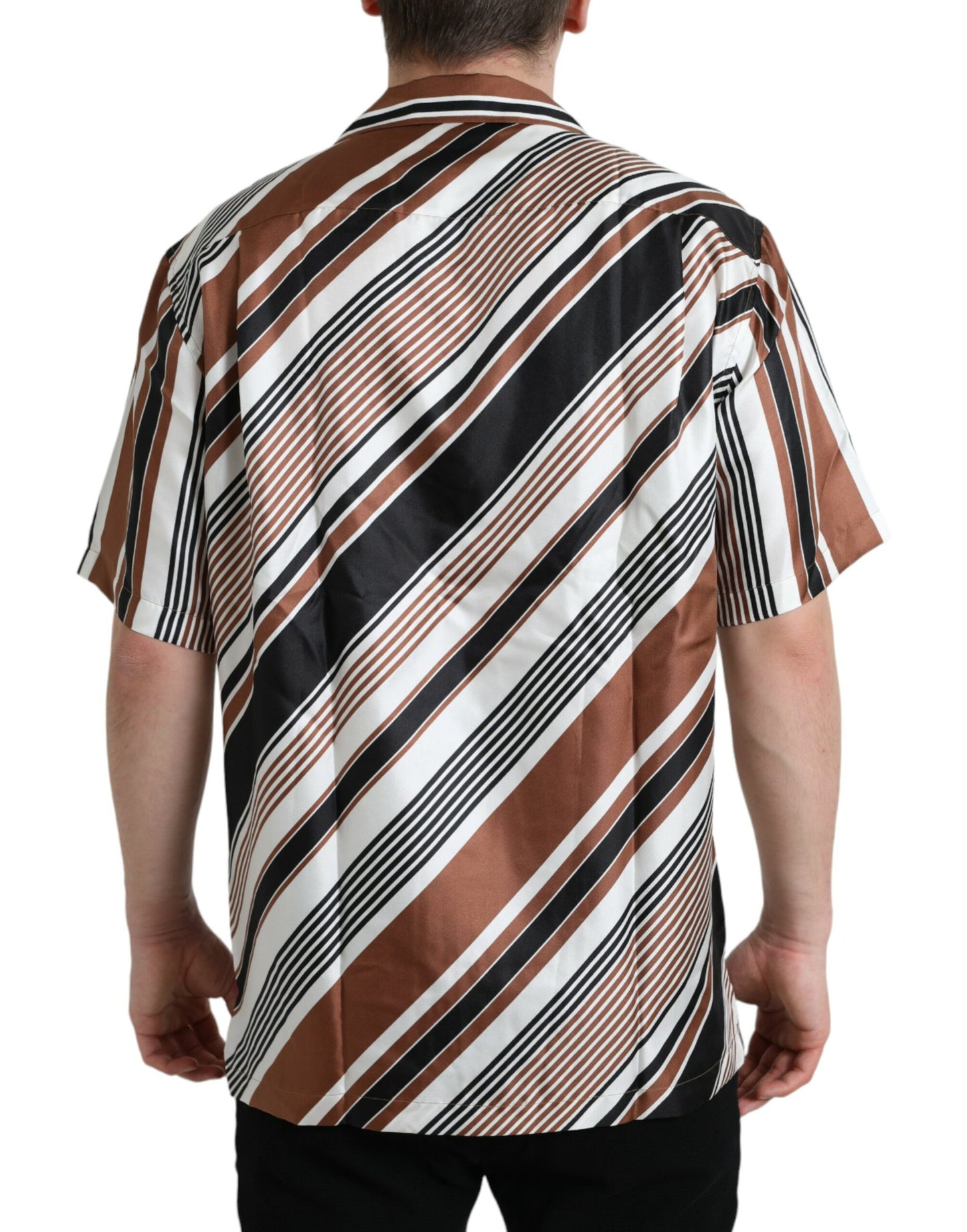 Dolce &amp; Gabbana brown and white striped silk shirt with short sleeves