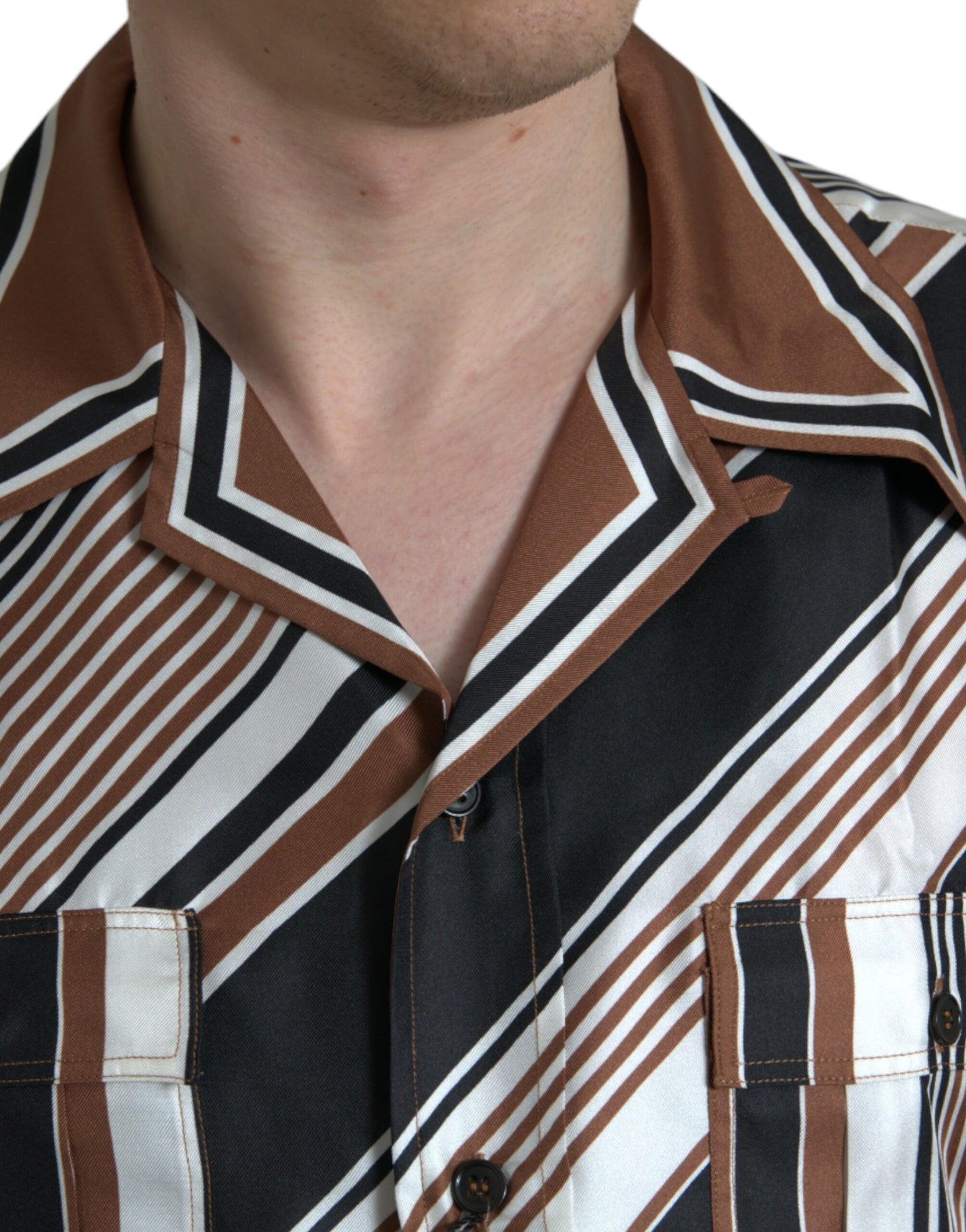 Dolce &amp; Gabbana brown and white striped silk shirt with short sleeves