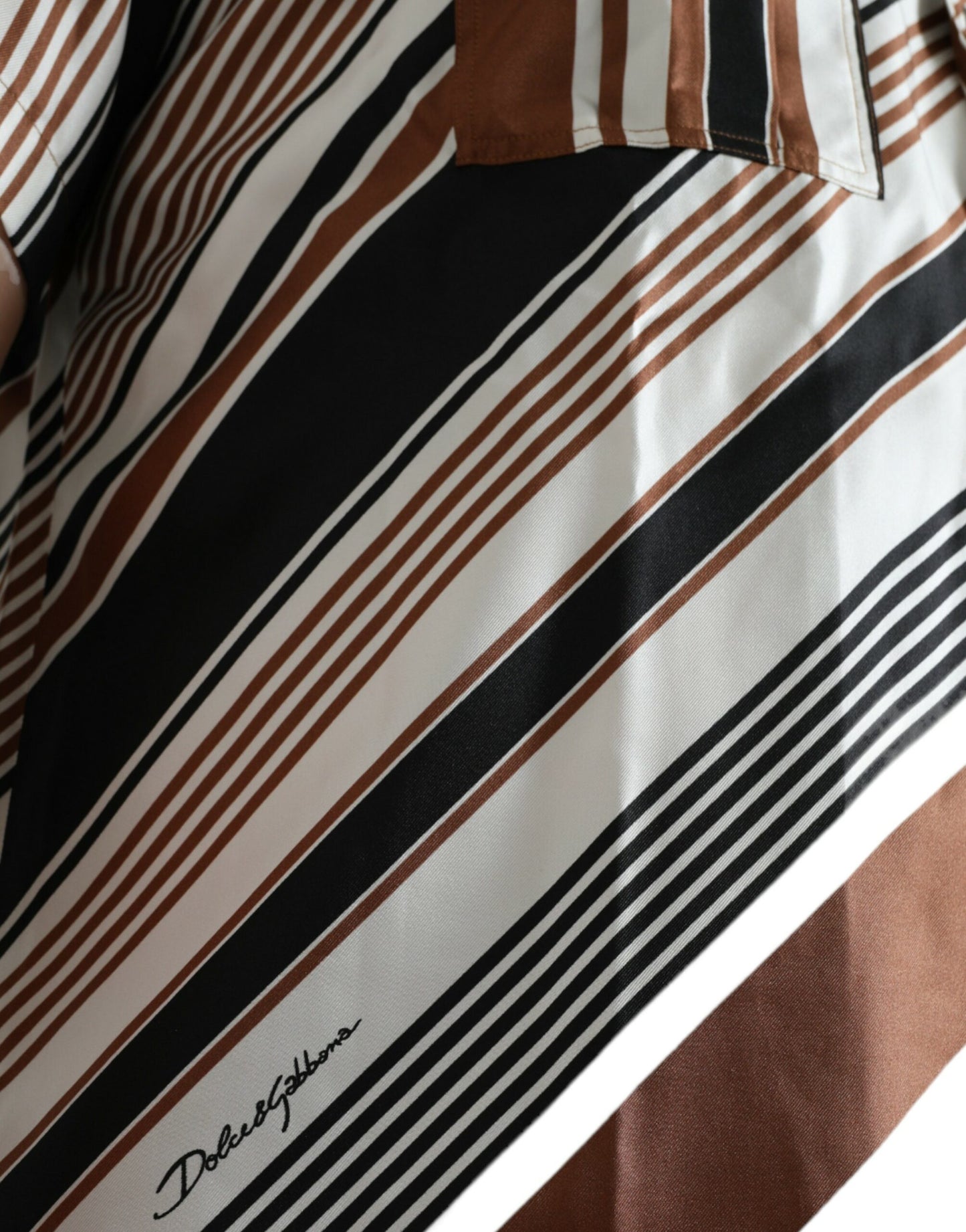 Dolce &amp; Gabbana brown and white striped silk shirt with short sleeves