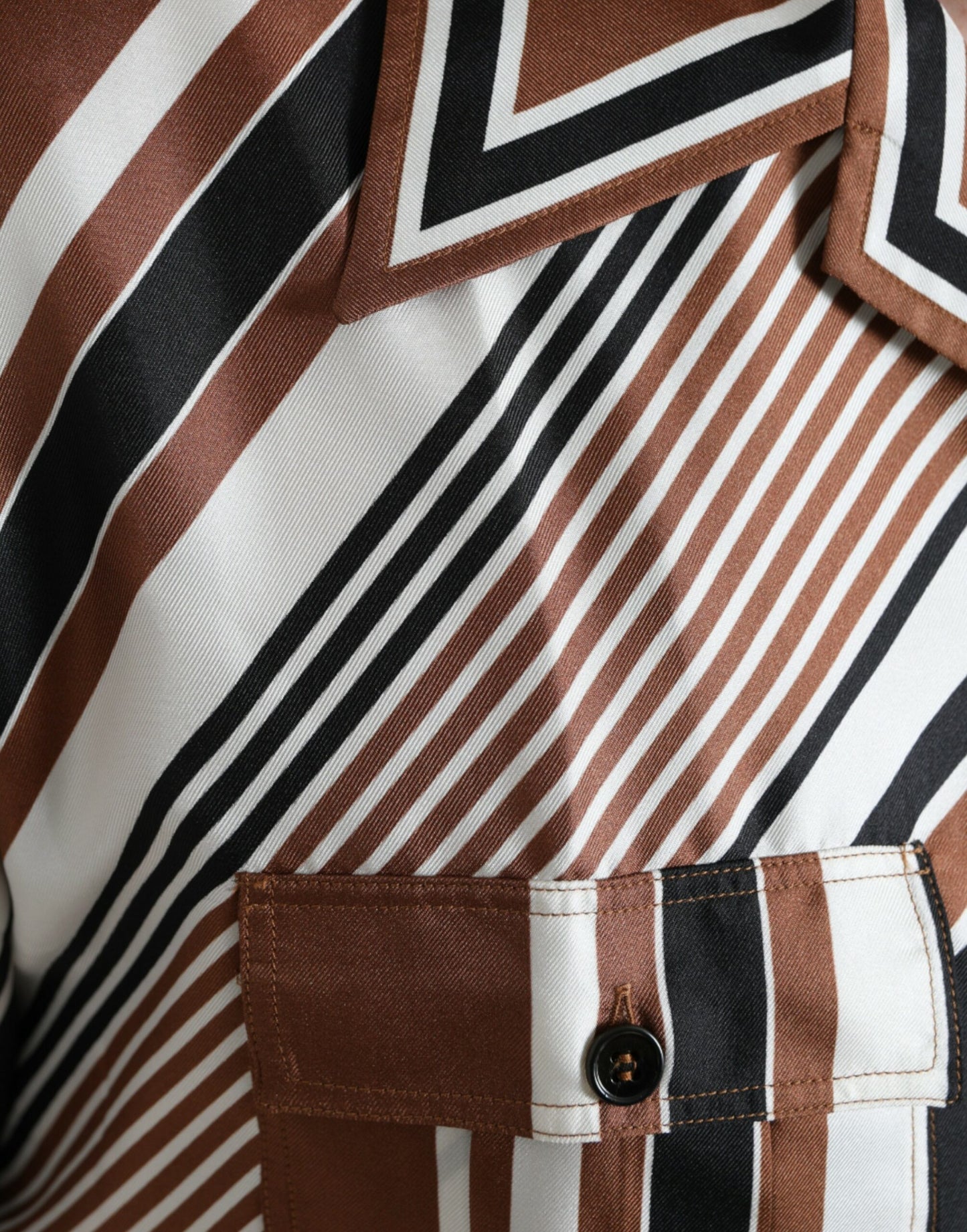 Dolce &amp; Gabbana brown and white striped silk shirt with short sleeves