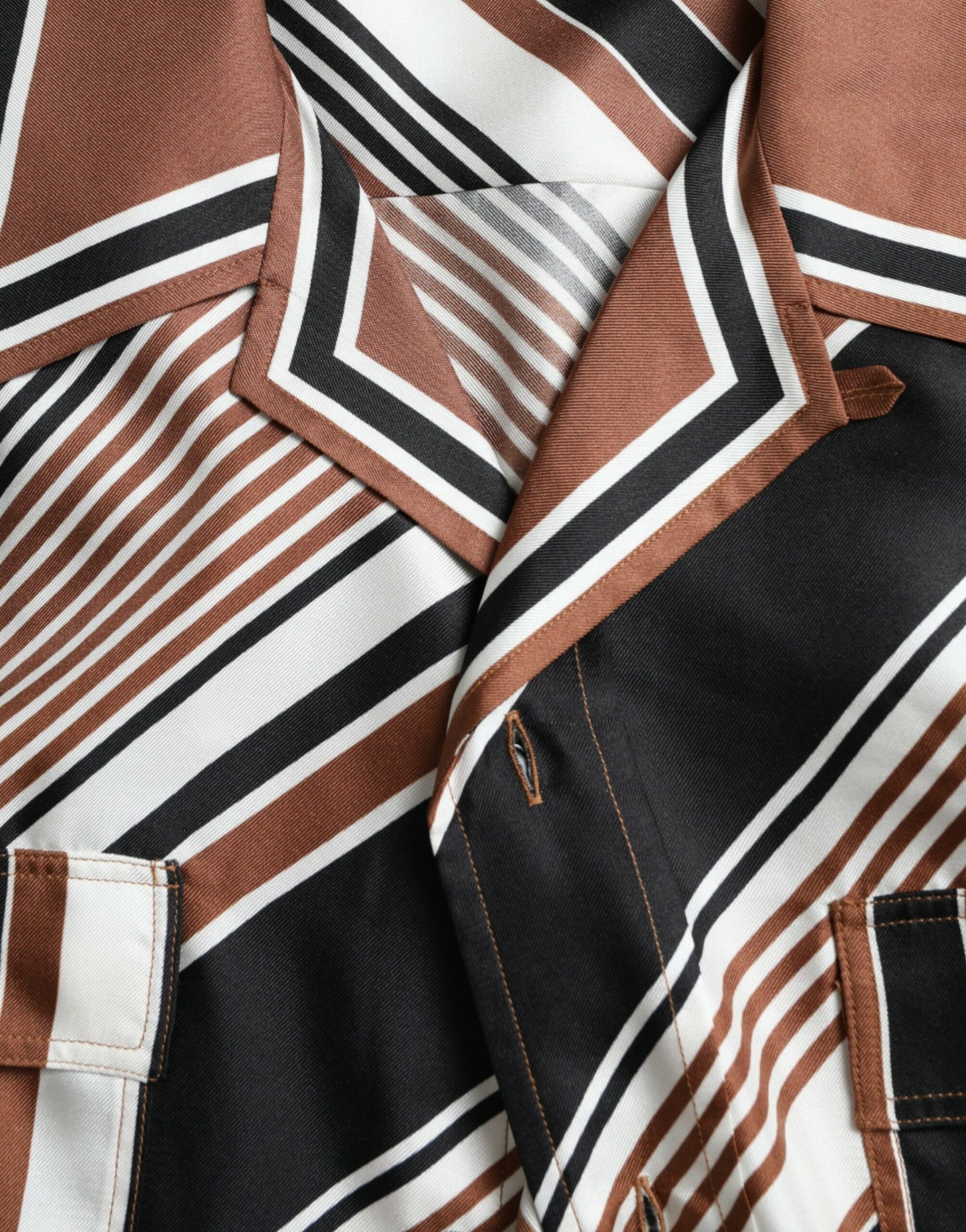 Dolce &amp; Gabbana brown and white striped silk shirt with short sleeves