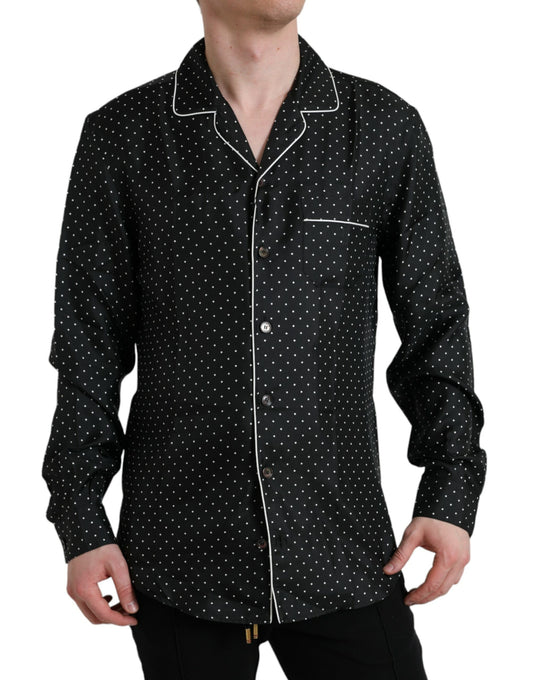 Dolce &amp; Gabbana Black Polka Dot Silk Long Sleeve Shirt