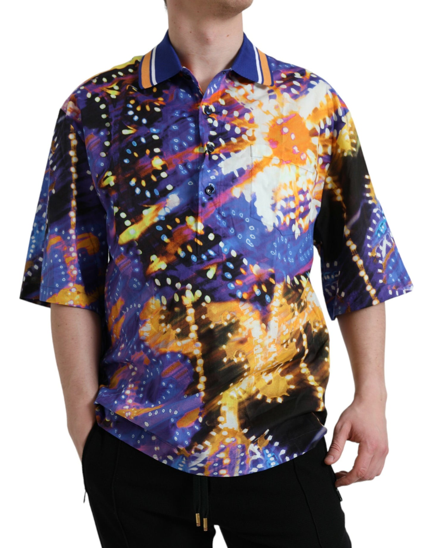 Dolce &amp; Gabbana Multicolor Luminarie Print Cotton Casual Shirt