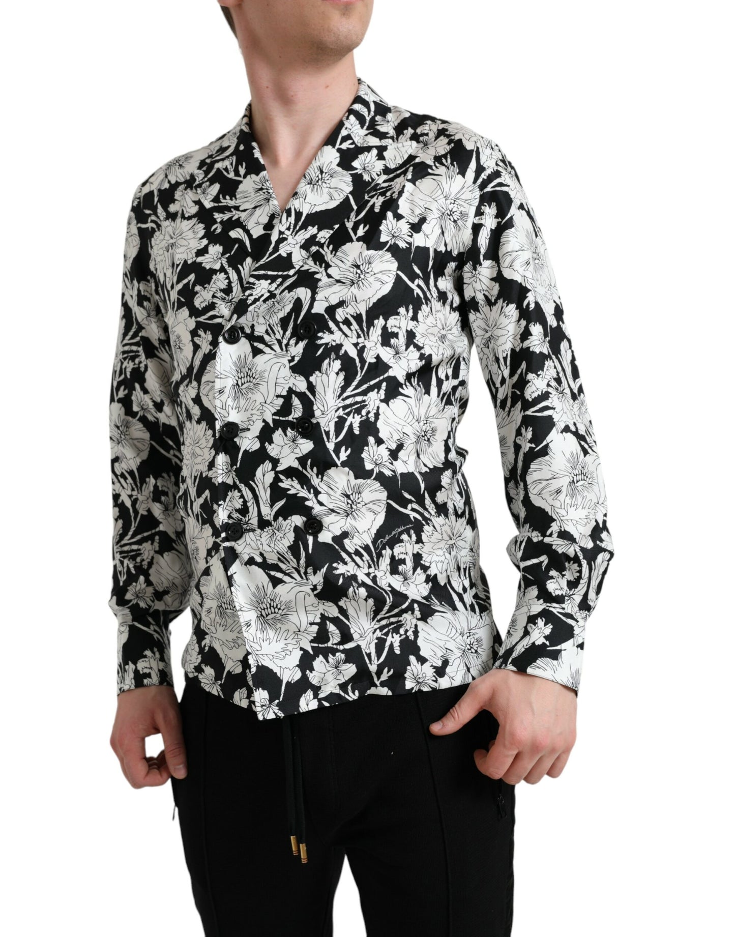 Dolce &amp; Gabbana Black White Floral Button Down Casual Shirt