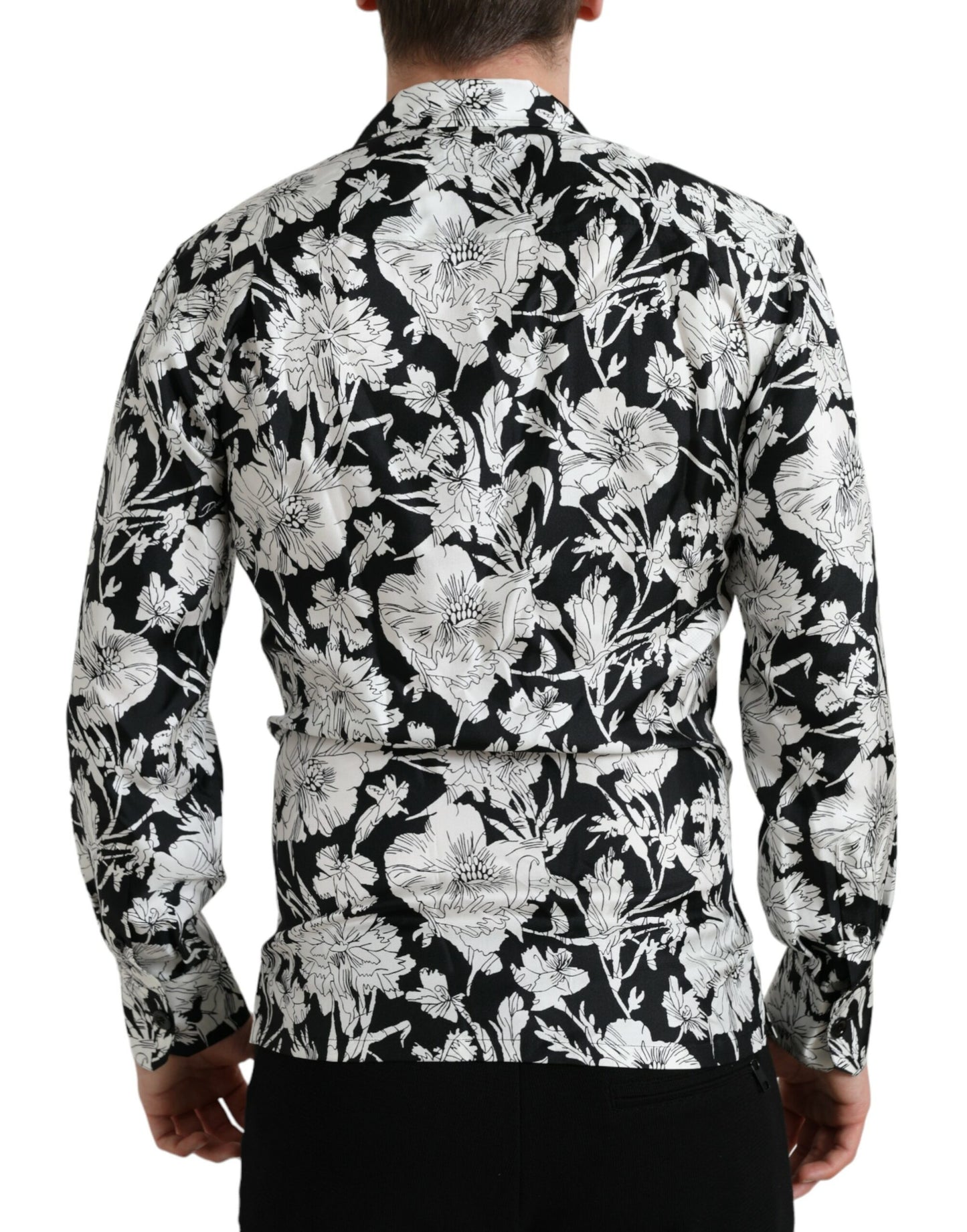 Dolce &amp; Gabbana Black White Floral Button Down Casual Shirt