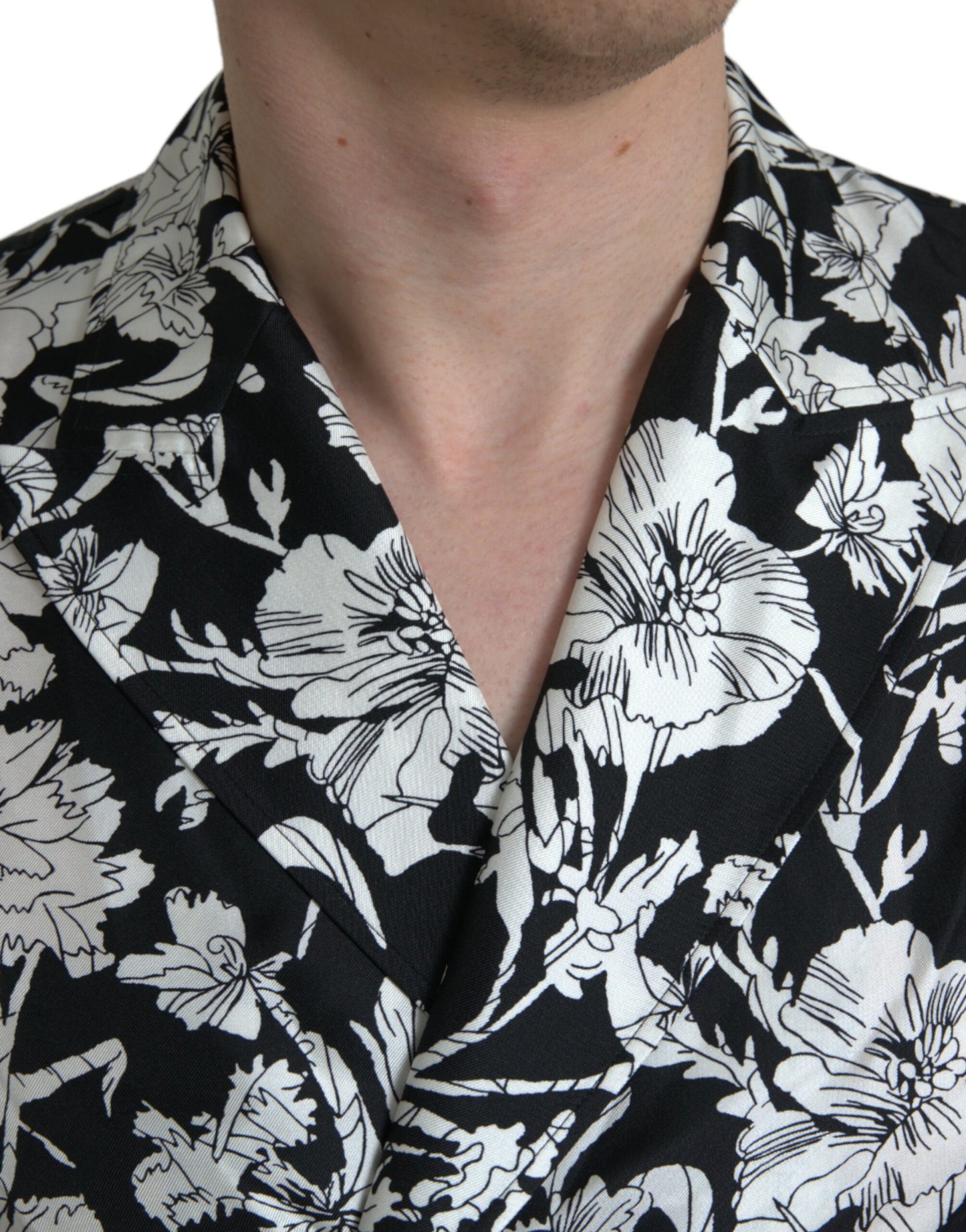 Dolce &amp; Gabbana Black White Floral Button Down Casual Shirt