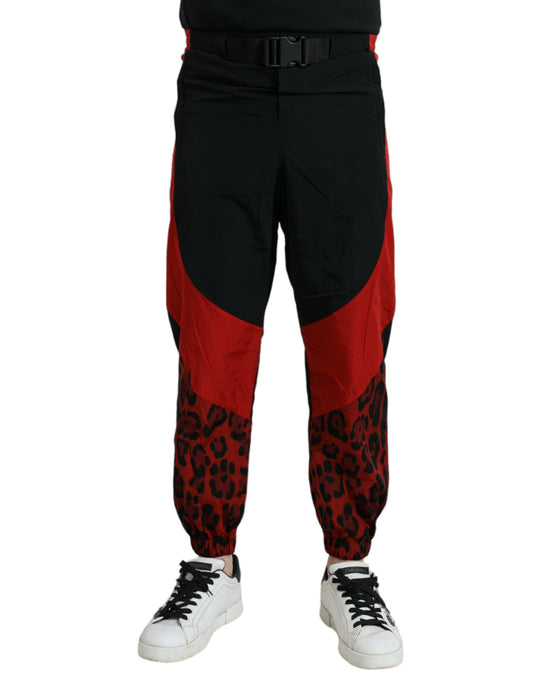 Dolce &amp; Gabbana Black and Red Leopard Print Nylon Jogger -housut