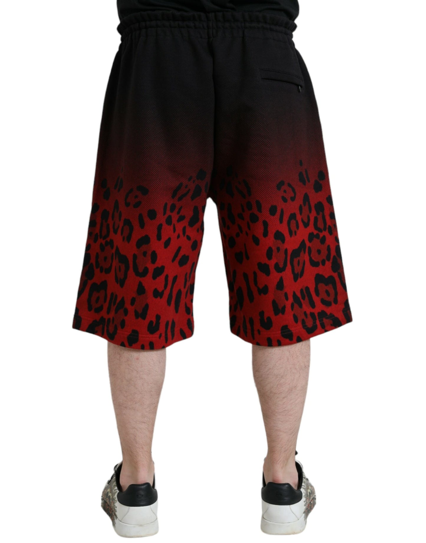 Dolce & Gabbana Rote Bermudashorts aus Baumwolle mit Leopardenmuster