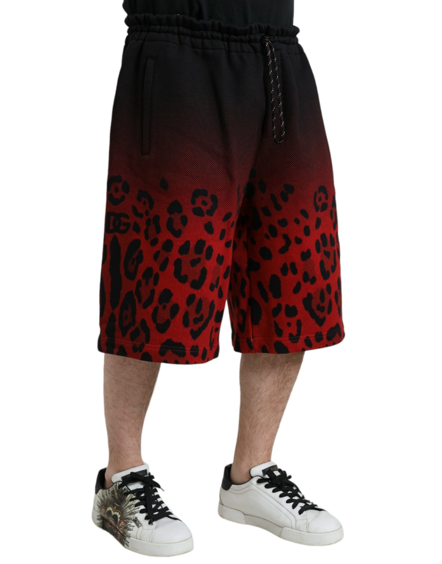 Dolce & Gabbana Rote Bermudashorts aus Baumwolle mit Leopardenmuster