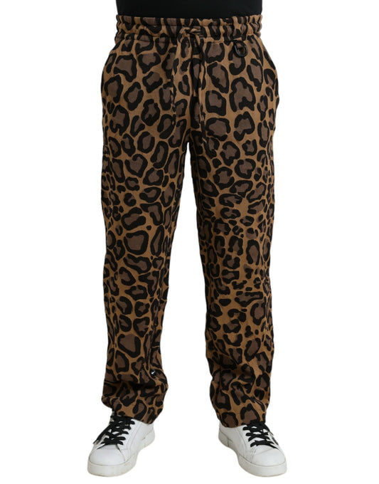 Dolce & Gabbana Braune Polyester-Jogger-Hose mit Leopardenmuster