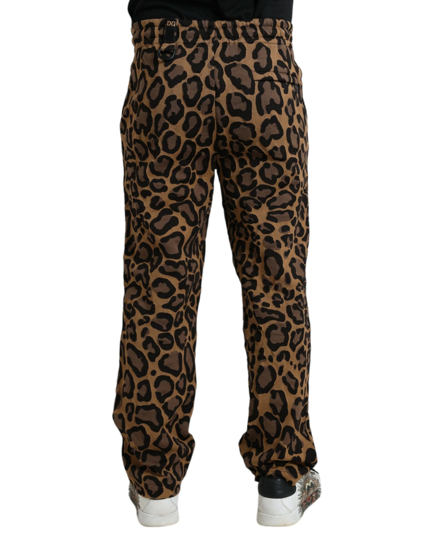 Dolce & Gabbana Braune Polyester-Jogger-Hose mit Leopardenmuster