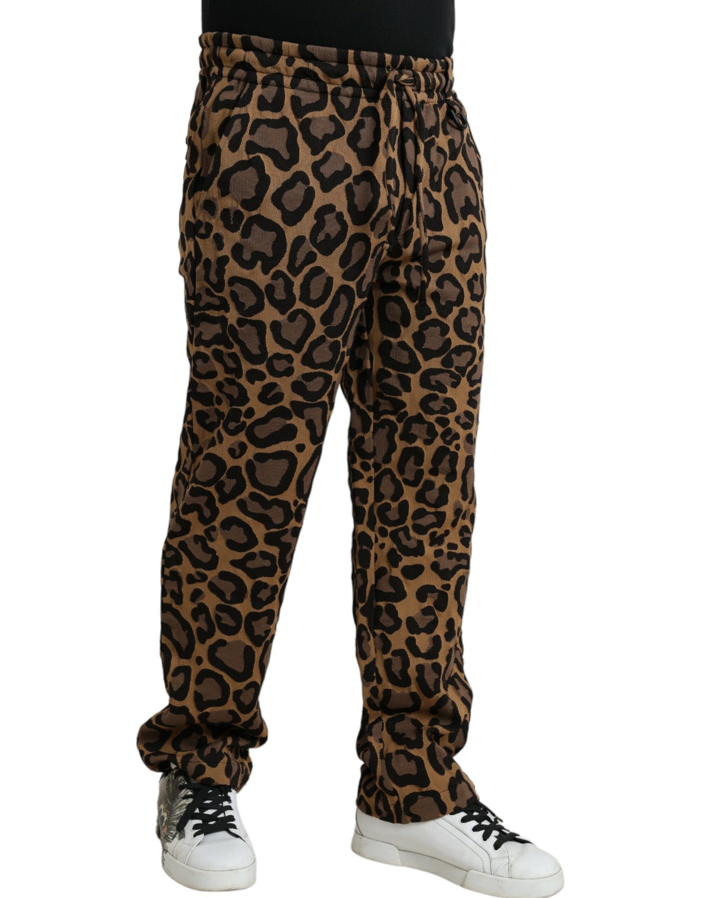 Dolce & Gabbana Braune Polyester-Jogger-Hose mit Leopardenmuster