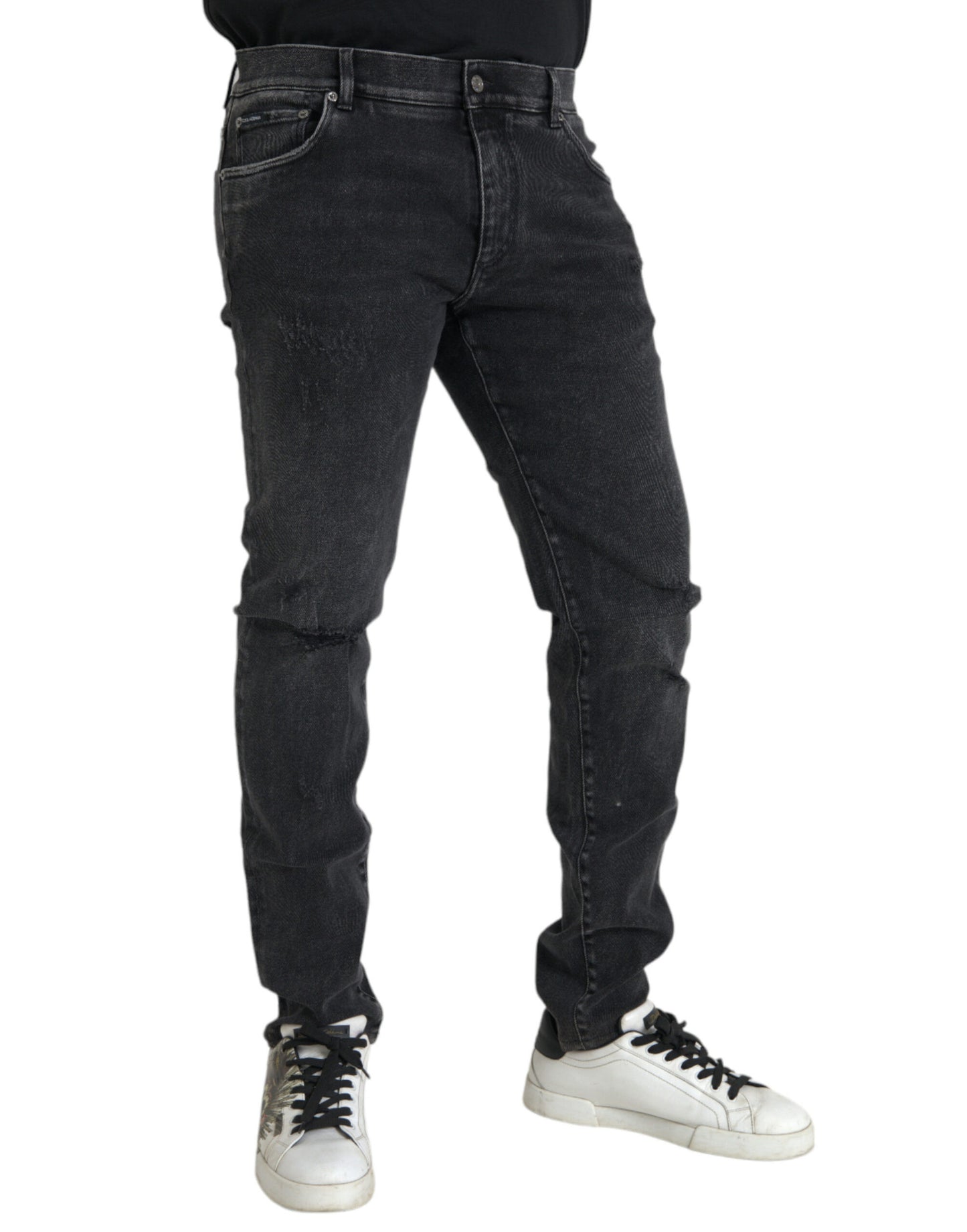 Dolce & Gabbana Graue Baumwoll-Stretch-Skinny-Denim-Jeans mit Logo