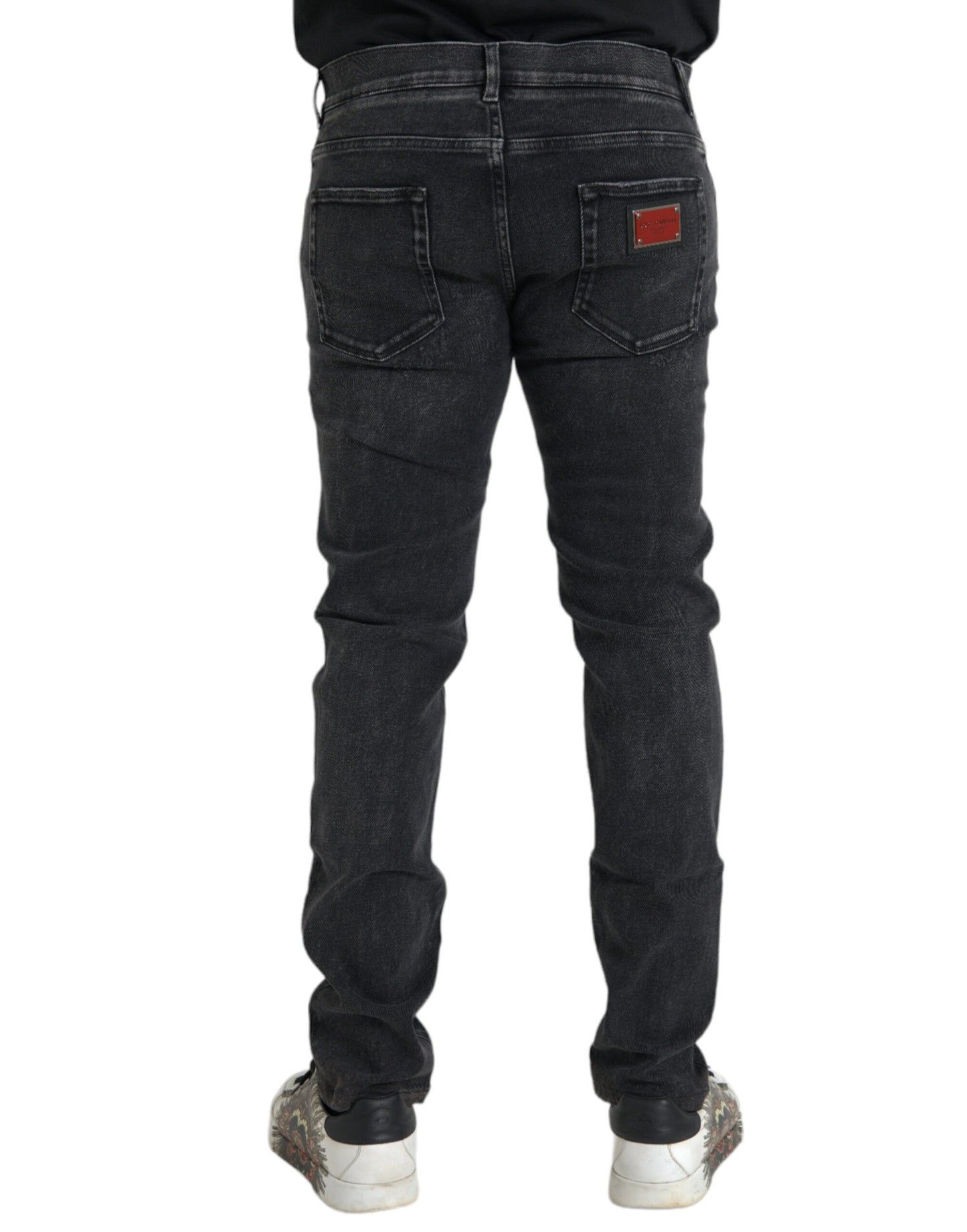 Dolce & Gabbana Graue Baumwoll-Stretch-Skinny-Denim-Jeans mit Logo