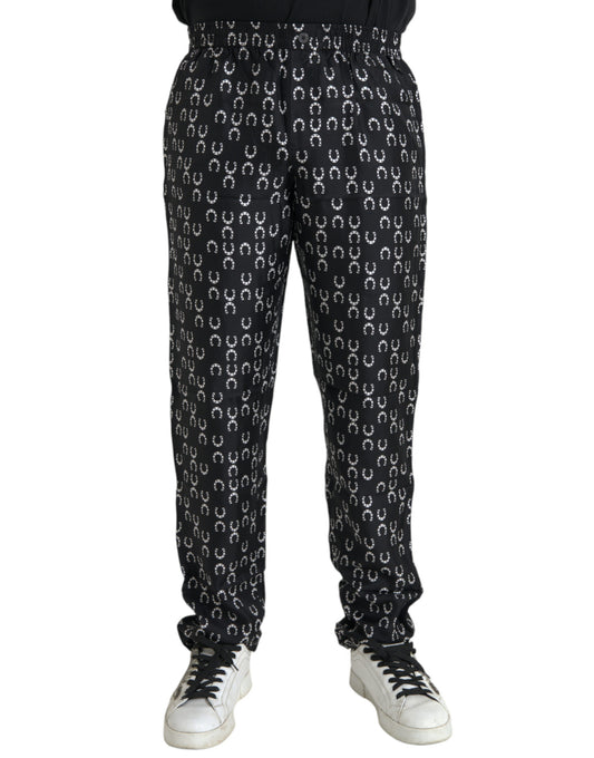 Dolce &amp; Gabbana Black silk trousers with horseshoe pattern