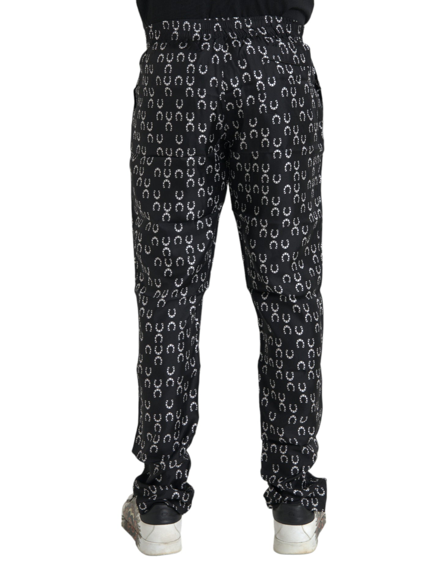 Dolce &amp; Gabbana Black silk trousers with horseshoe pattern