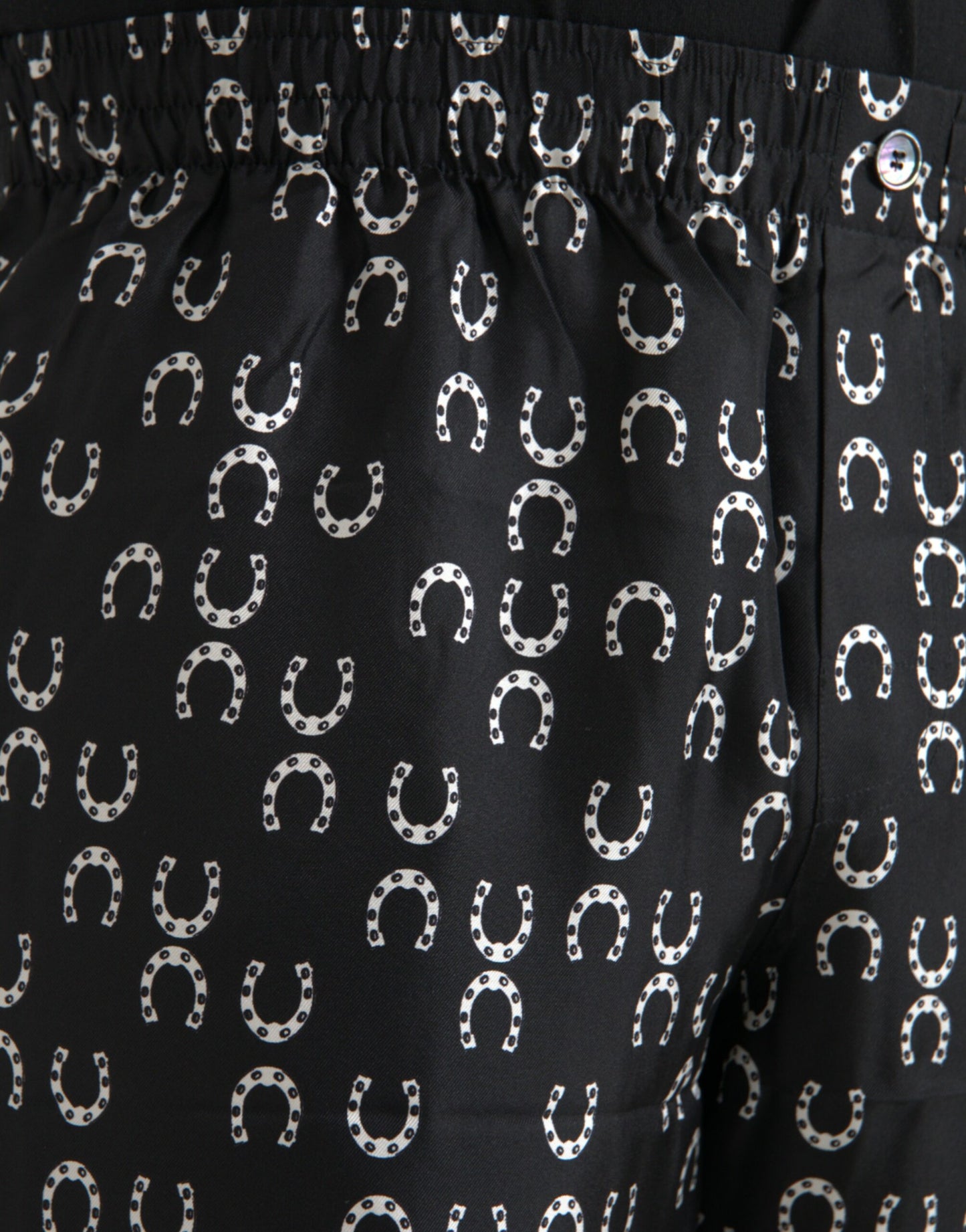 Dolce &amp; Gabbana Black silk trousers with horseshoe pattern