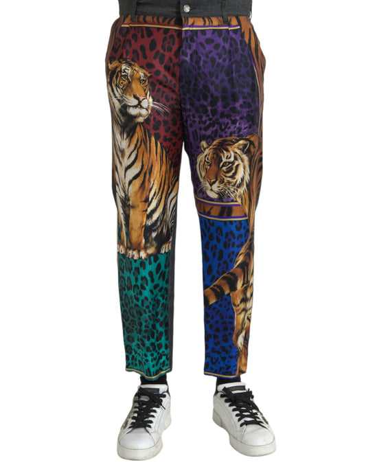 Dolce &amp; Gabbana Multicolor Tiger Leopard Cotton Loose Tapered Pants