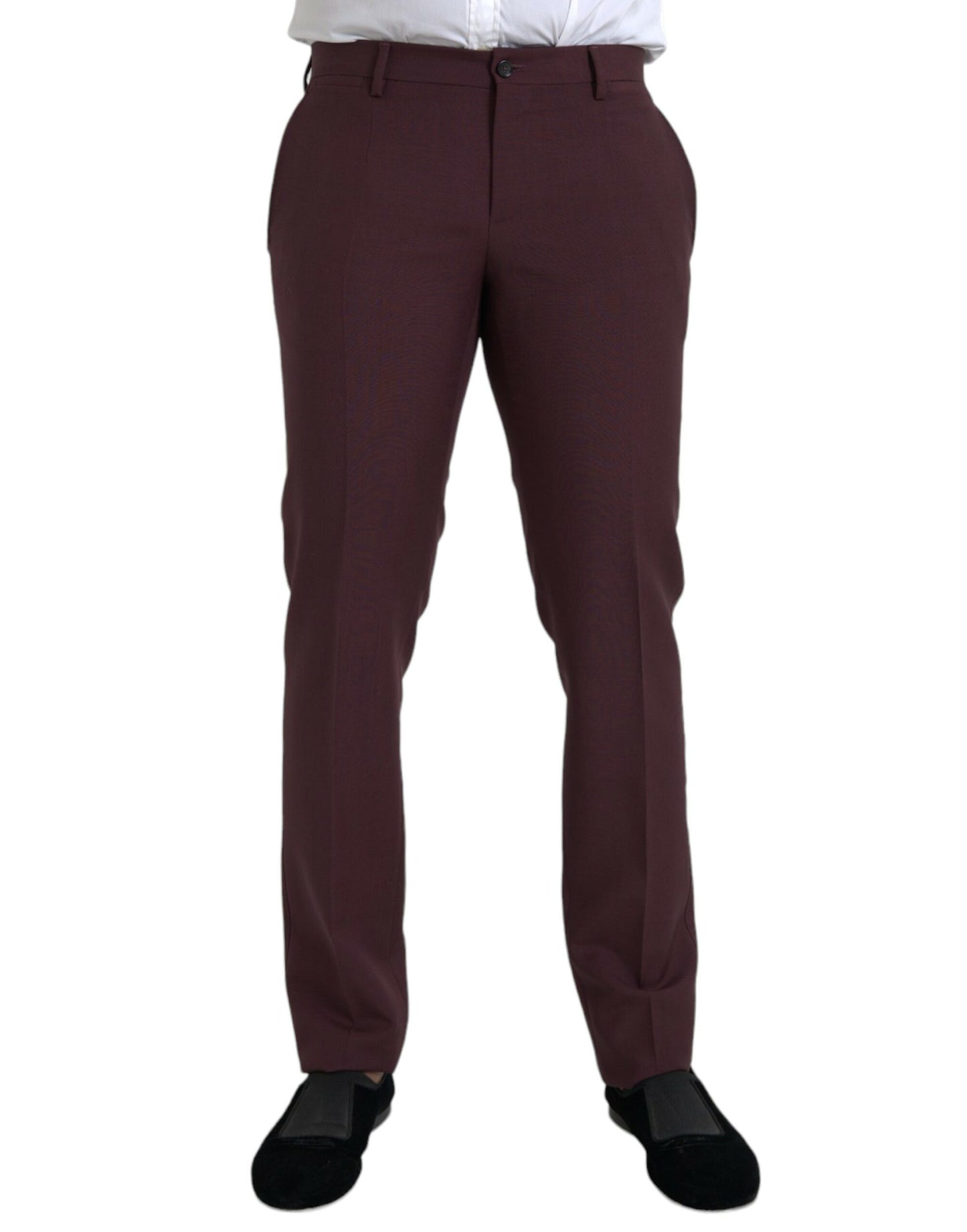 Dolce &amp; Gabbana Maroon Wool Men's Slim Fit Dress Pants