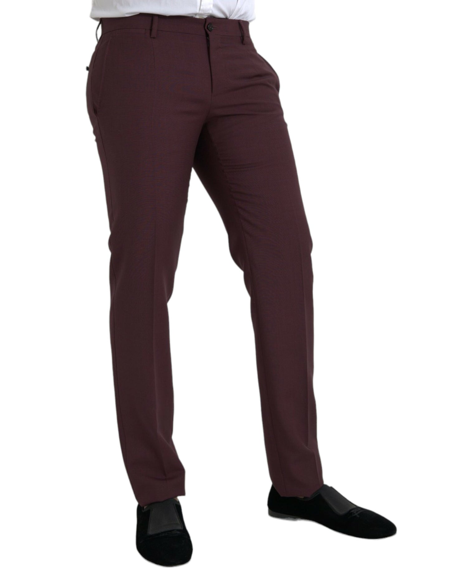 Dolce &amp; Gabbana Maroon Wool Men's Slim Fit Dress Pants