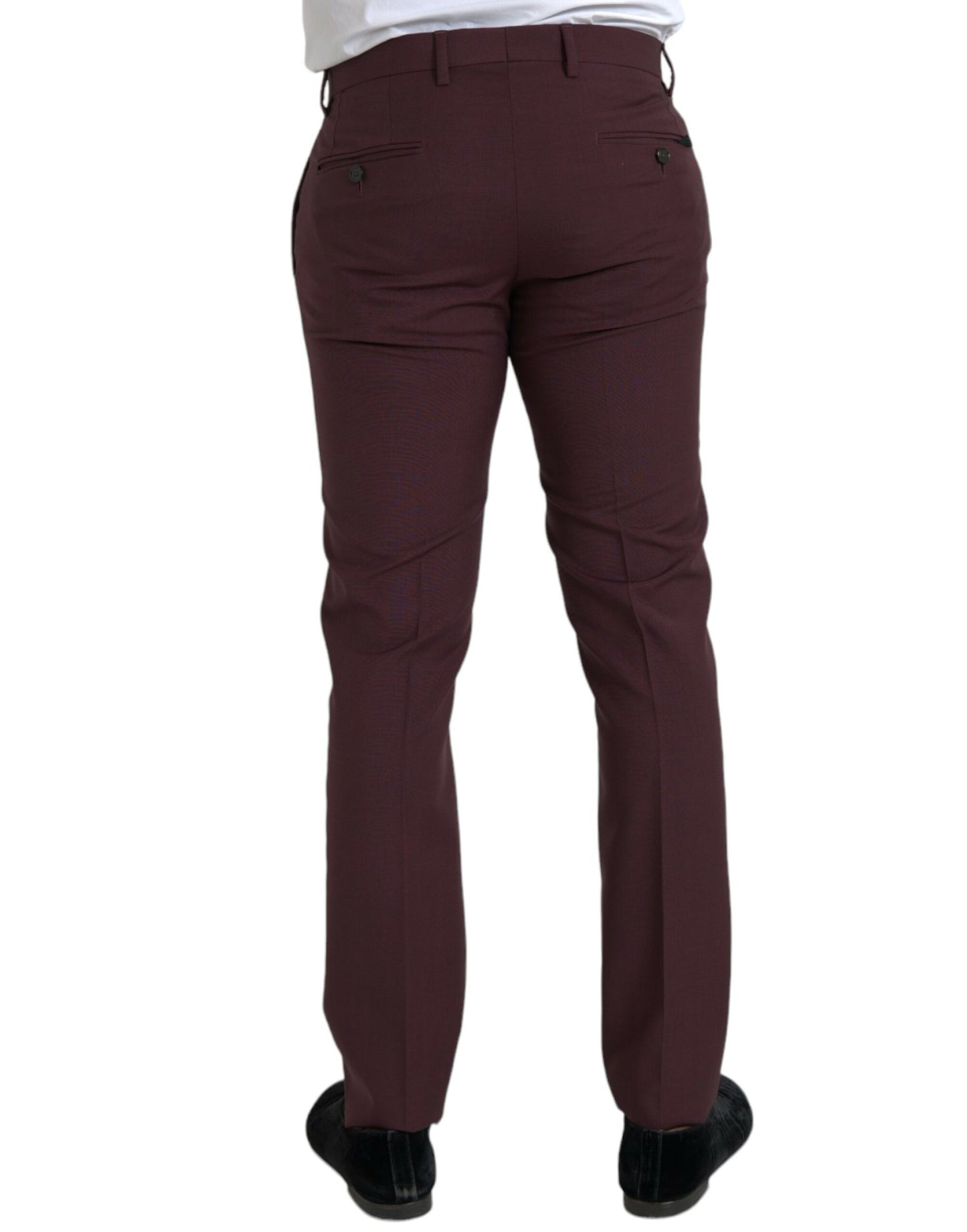 Dolce &amp; Gabbana Maroon Wool Men's Slim Fit Dress Pants