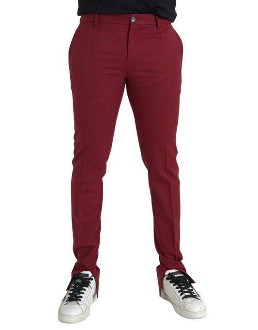 Dolce &amp; Gabbana Red Wool Men Slim Fit Dress Pants