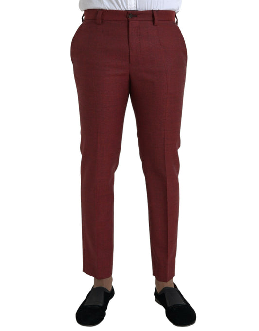 Dolce &amp; Gabbana Maroon Wool Men's Skinny Dress Pants