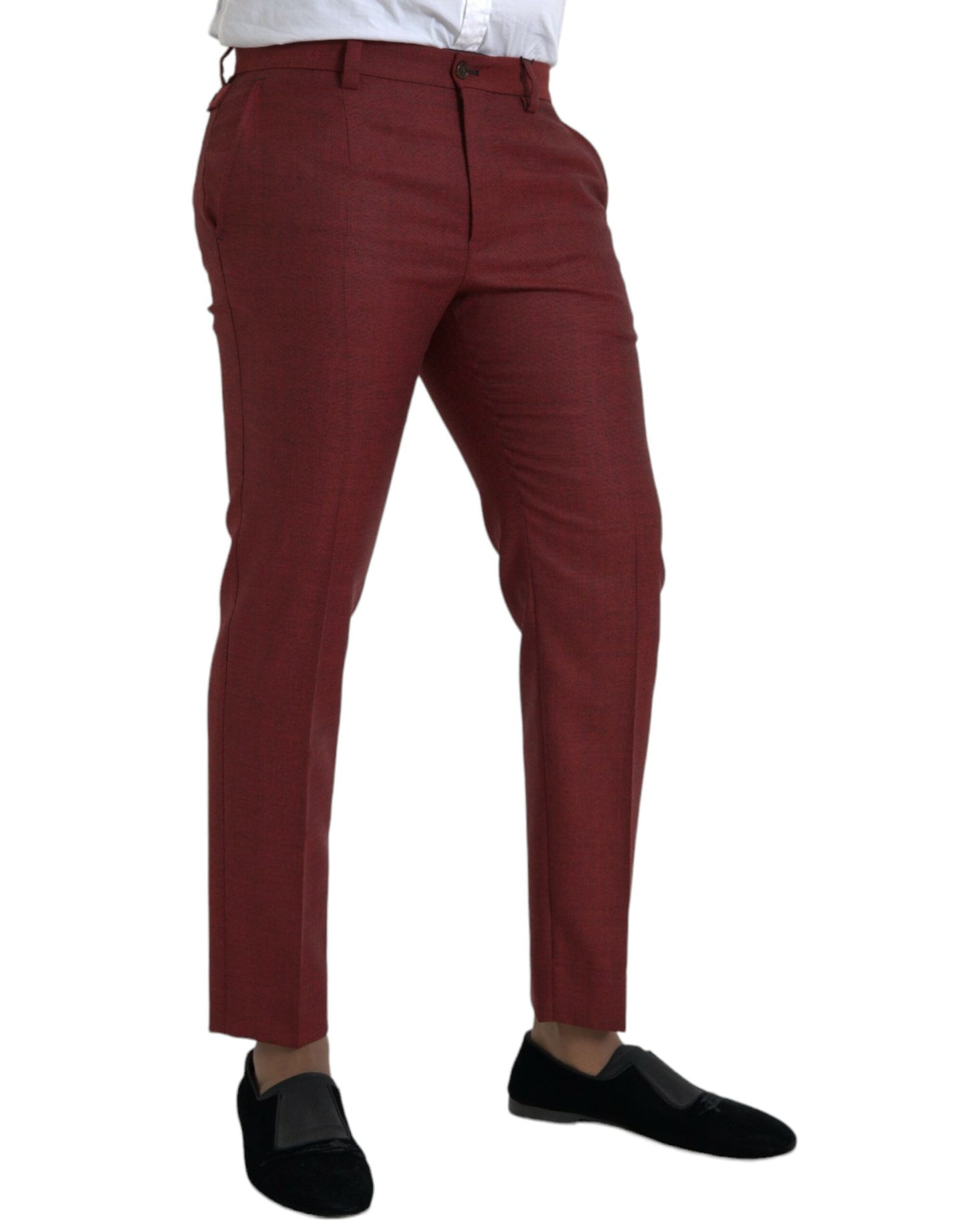 Dolce &amp; Gabbana Maroon Wool Men's Skinny Dress Pants