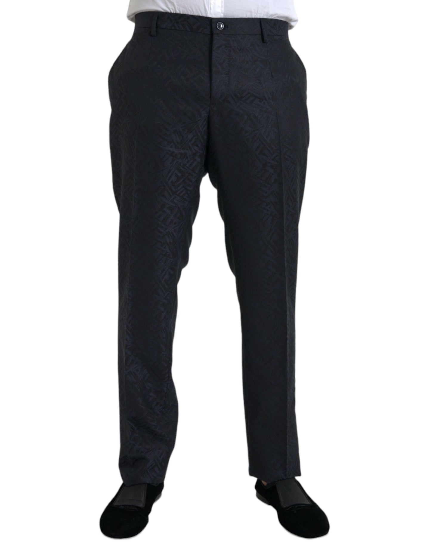 Dolce &amp; Gabbana Blue Brocade Wool Skinny Men's Suit Pants