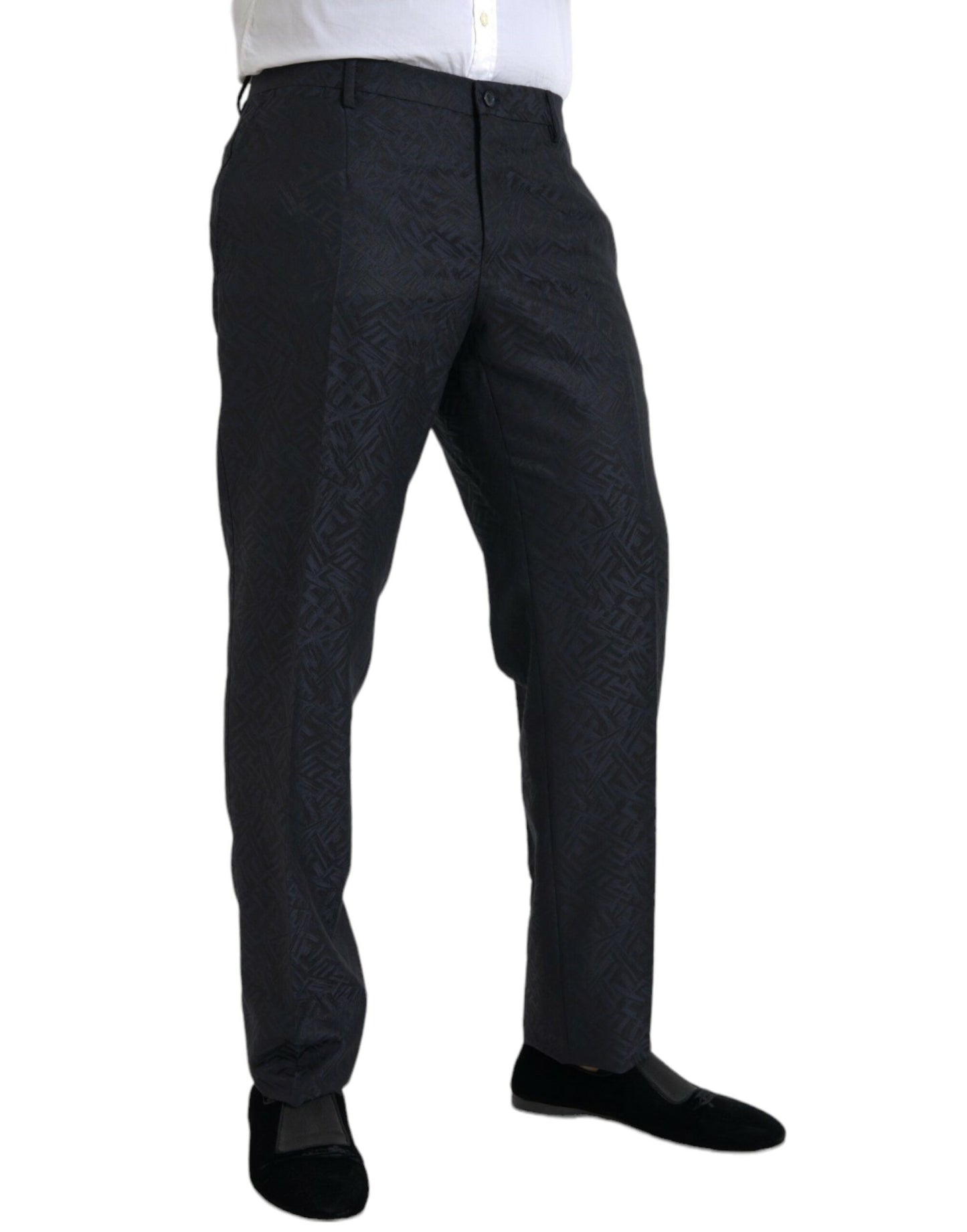 Dolce &amp; Gabbana Blue Brocade Wool Skinny Men's Suit Pants