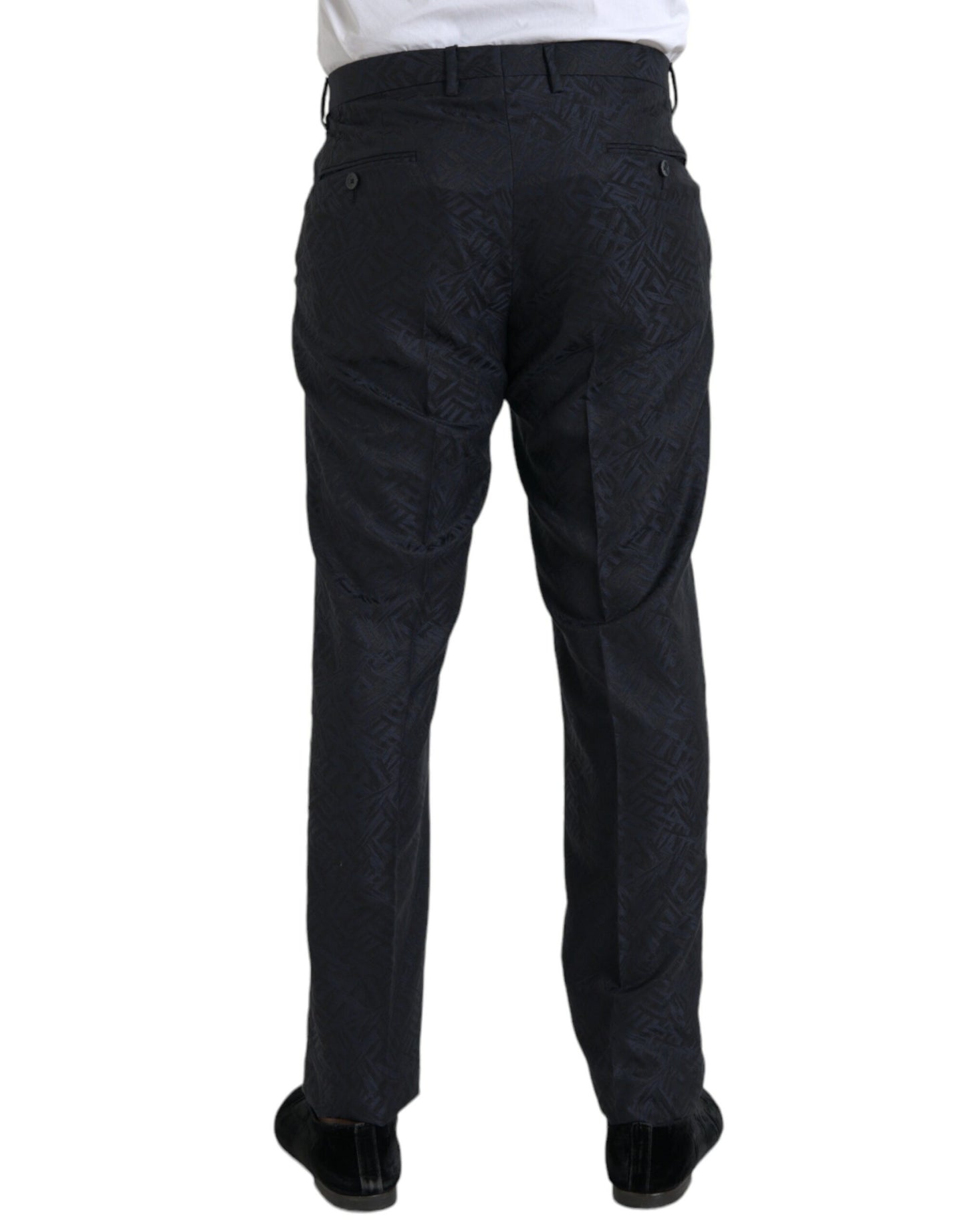 Dolce &amp; Gabbana Blue Brocade Wool Skinny Men's Suit Pants