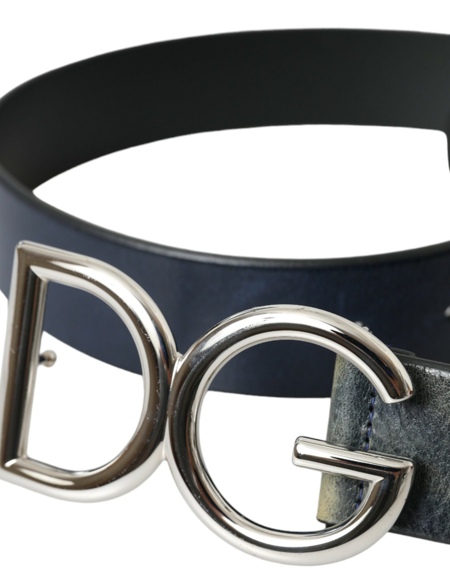 Dolce & Gabbana Blau Leder Silber Metall Logo Schnalle Gürtel Männer