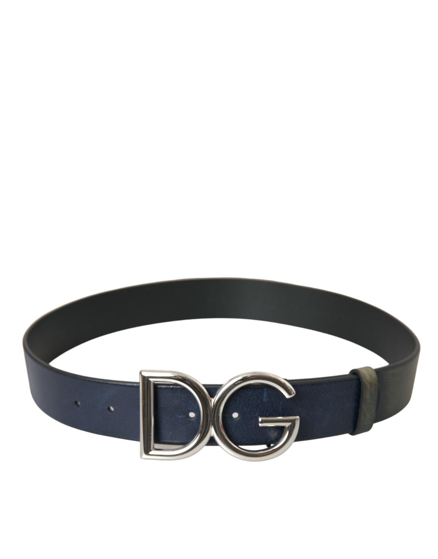 Dolce & Gabbana Blau Leder Silber Metall Logo Schnalle Gürtel Männer