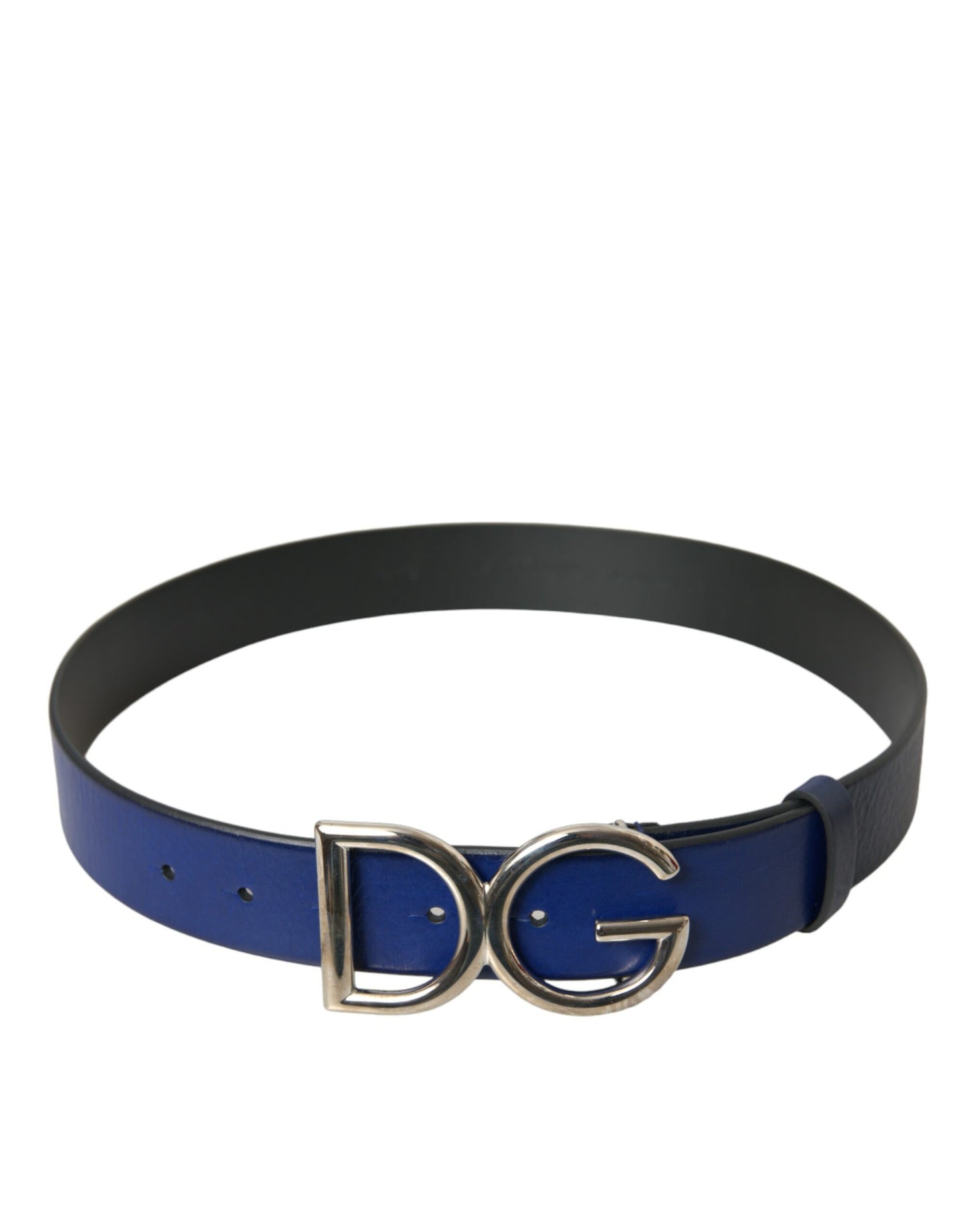 Dolce & Gabbana Blau Leder Silber Metall Logo Schnalle Gürtel Männer