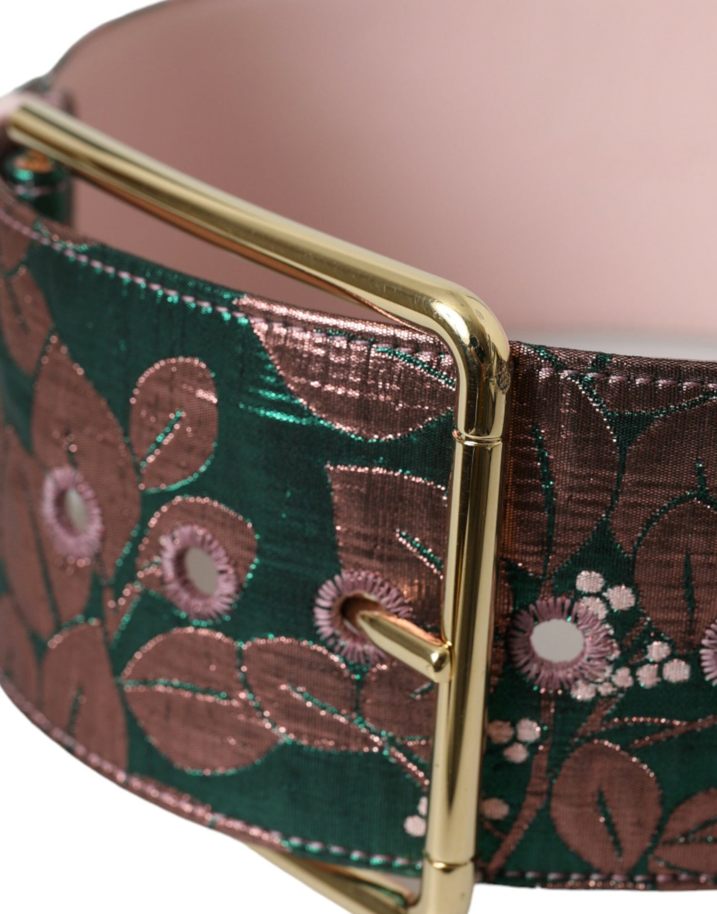 Dolce &amp; Gabbana Multicolor Floral Jacquard Lurex Belt with Gold Buckle