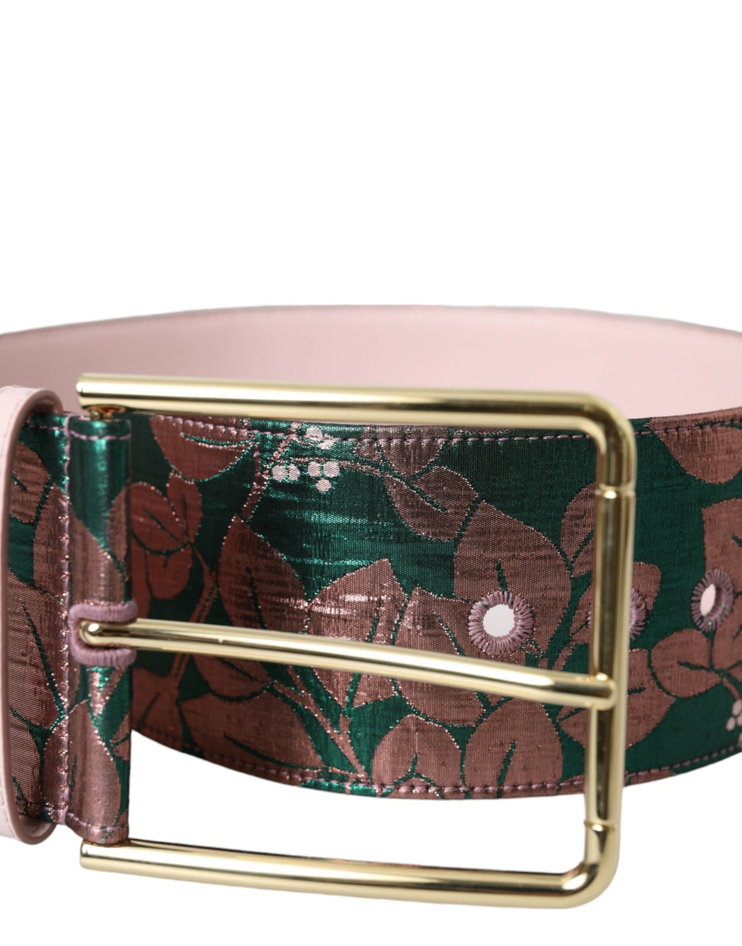 Dolce &amp; Gabbana Multicolor Floral Jacquard Lurex Belt with Gold Buckle