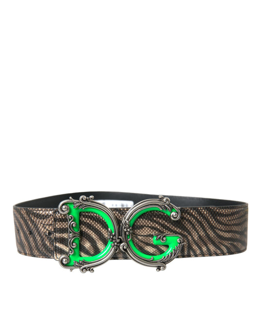 Dolce &amp; Gabbana Brown Zebra Leather Belt with Metal Logo Buckle