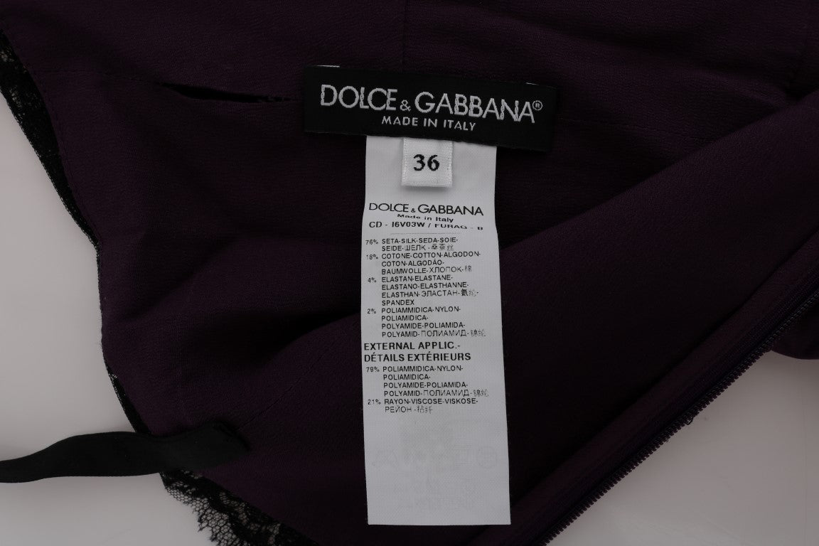 Dolce & Gabbana Elegantes lila Seidenspitzen-Shiftkleid