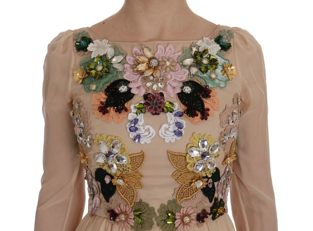 Dolce & Gabbana Elegantes floral besticktes Maxikleid aus Seide