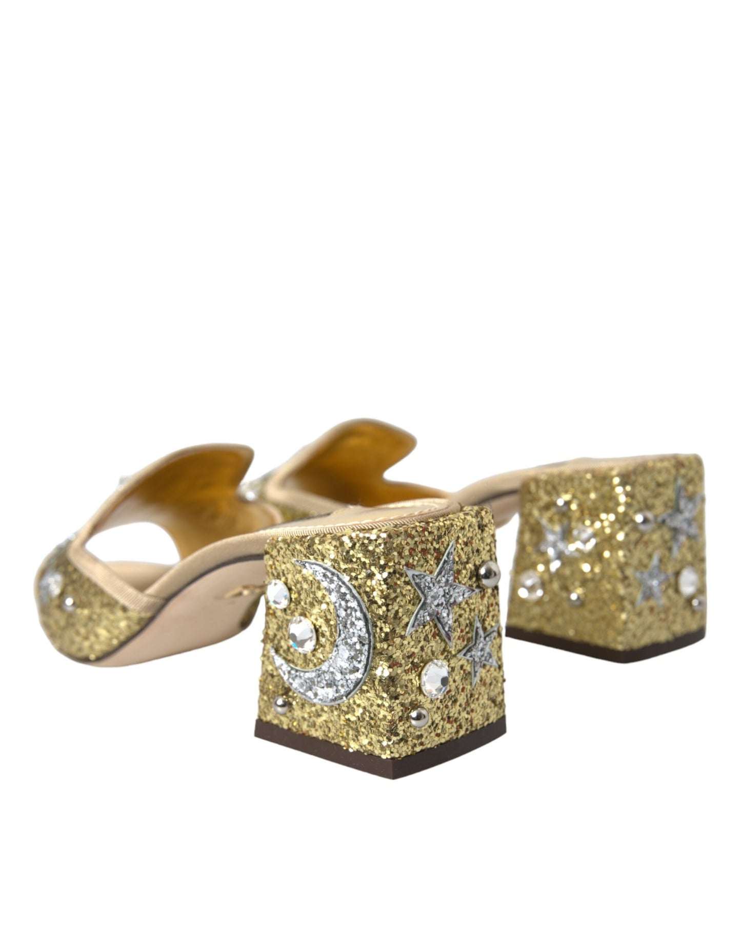 Dolce &amp; Gabbana Gold Sequin Leather Heels Sandaalit Kengät