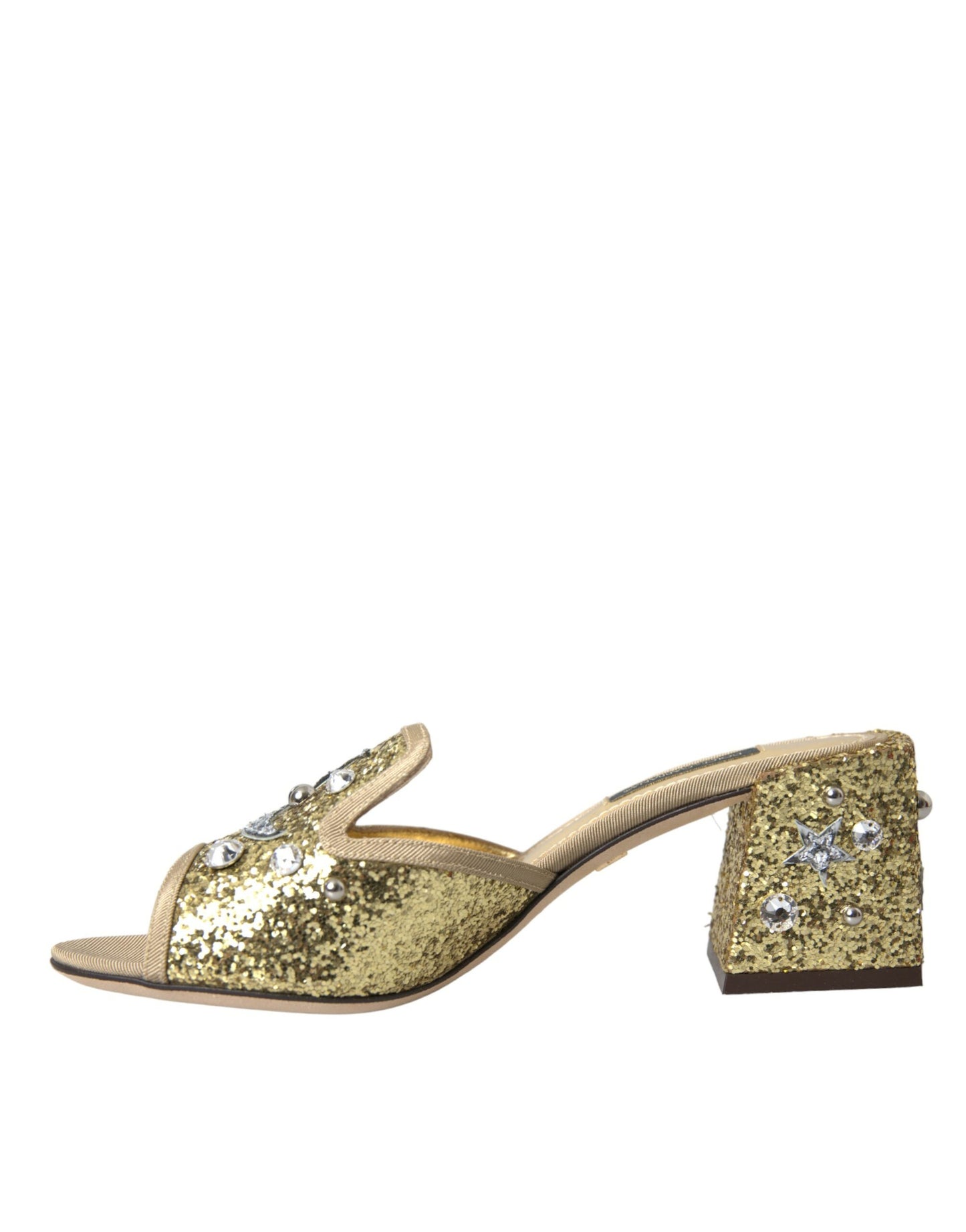 Dolce &amp; Gabbana Gold Sequin Leather Heels Sandaalit Kengät