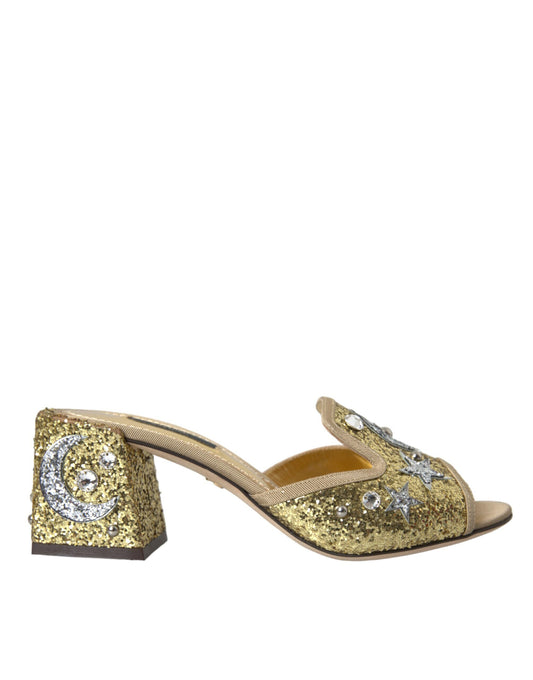 Dolce &amp; Gabbana Gold Sequin Leather Heels Sandaalit Kengät