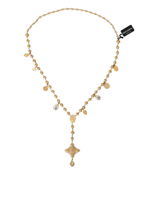 Dolce &amp; Gabbana Gold-Tone Chain Brass Pearl Statement Sicily Necklace