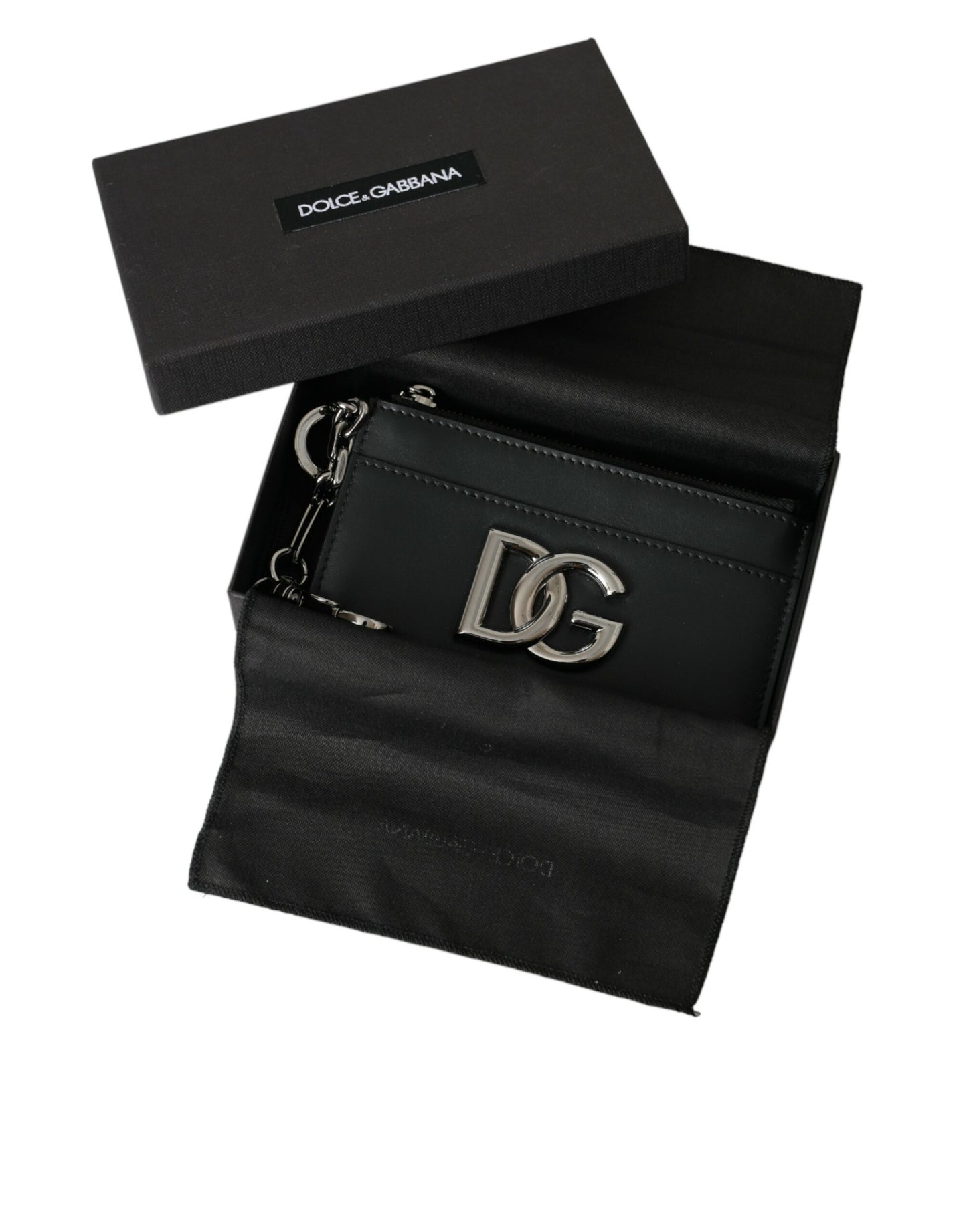 Dolce &amp; Gabbana Black Calfskin DG Logo Cardholder Wallet Men