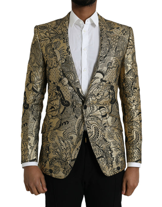 Dolce &amp; Gabbana Gold SICILIA Jacquard Coat Single Breasted Blazer