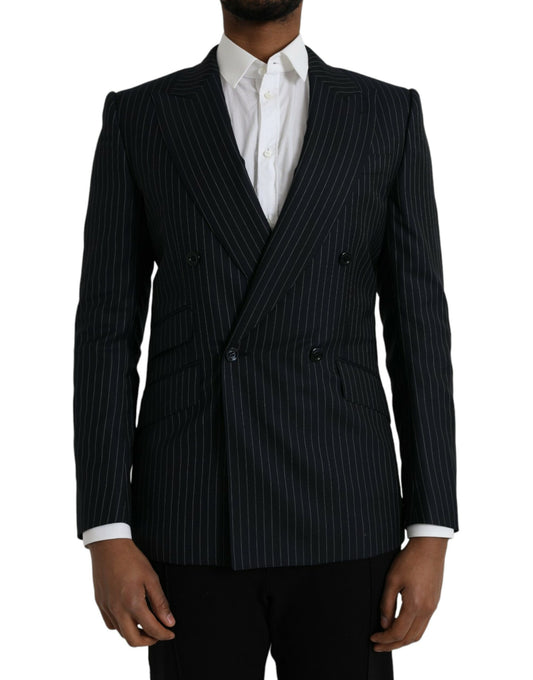 Dolce &amp; Gabbana Black Stripe SICILIA Double Breasted Coat Coat Blazer