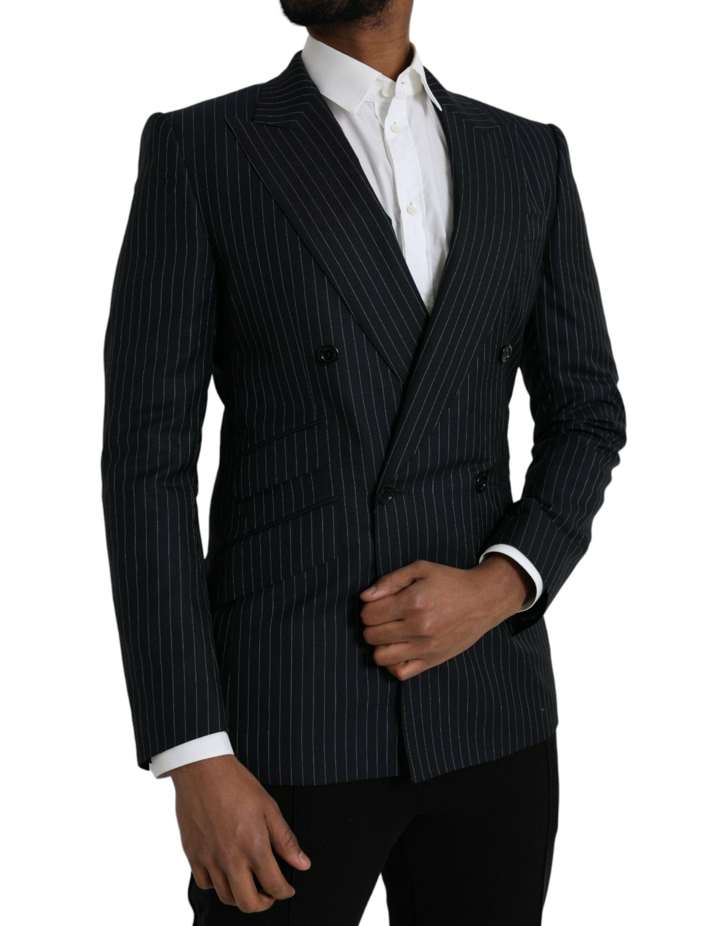 Dolce & Gabbana Schwarzer Streifen SICILIA Zweireihiger Mantel Blazer