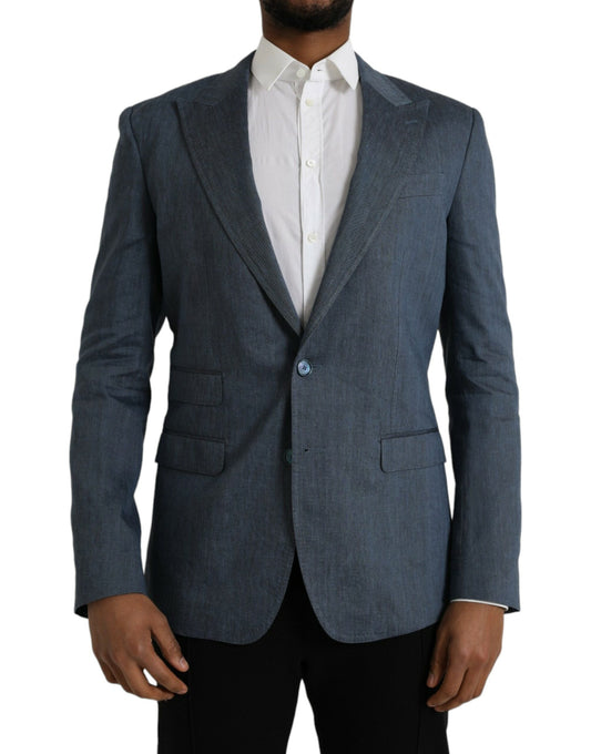 Dolce &amp; Gabbana Blue Linen Coat NAPOLI Single-Breasted Blazer