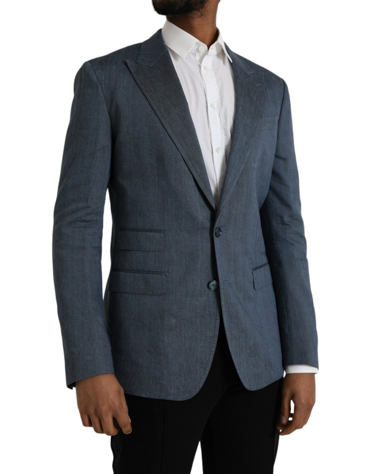 Dolce & Gabbana Blauer Leinenmantel NAPOLI Einreihiger Blazer