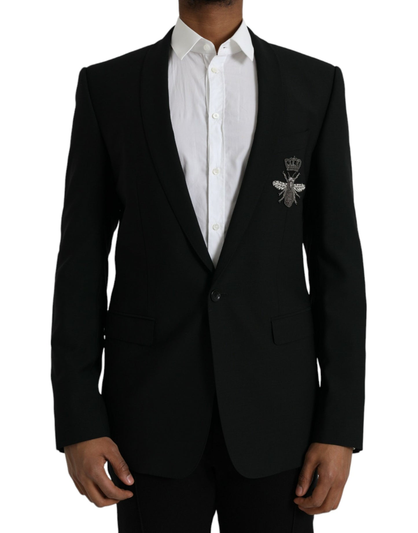 Dolce & Gabbana Schwarzer Crown Bee MARTINI Einreihiger Mantel Blazer